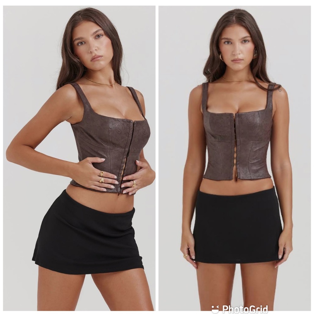 House of CB Brown Leather-look Corset Top